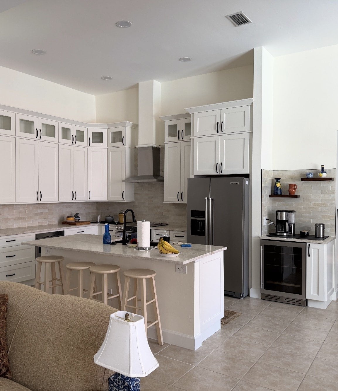 Remodeled kitchen with island seating for four